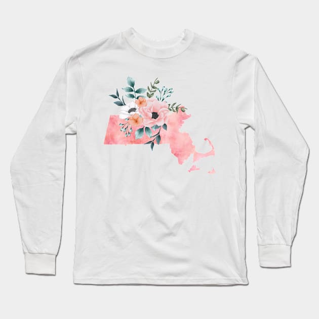 Massachusetts Floral Long Sleeve T-Shirt by bloomnc